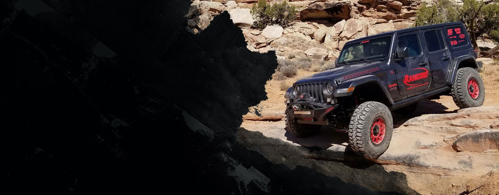 Rancho jeep driving on rocks